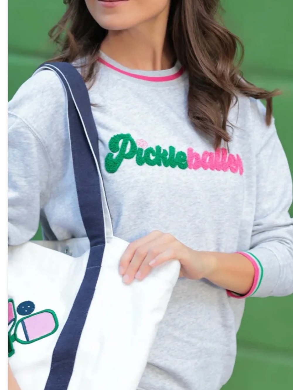 Grey 'Pickleballer' Sweatshirt with Pink & Green Script